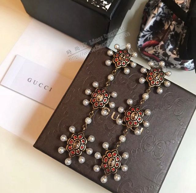 GUCCi飾品 古馳施華洛世奇水晶 珍珠 流蘇 耳釘 Gucci街拍款耳環  zgbq1002